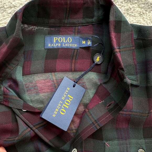 NWT Polo Ralph Lauren Silk Sheer Purple Green Plaid Shirt Blouse Size M - Picture 5 of 10